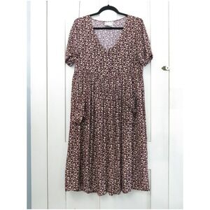 Vintage 90s Dressing Clio Burgundy Floral Rayon Dress Cottagecore Empire Waist